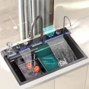 LUXURY MULTIFUNCTIONAL KITCHEN SINK WITH DOUBLE WATERFALL AND GLASS SHOWER