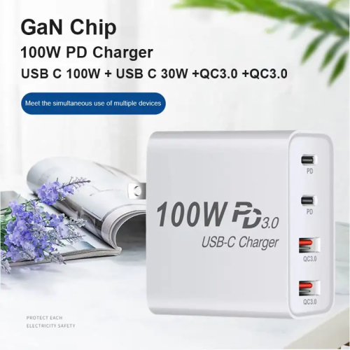 Fast GaN Charger PD 100W 4 ports USB-C Fast Wall Charger Power Adapter 100w Gan USB PD Charger