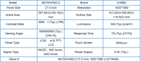 27" LCD матрица за игрален автомат 27INCH LCD M270HVN02.0 